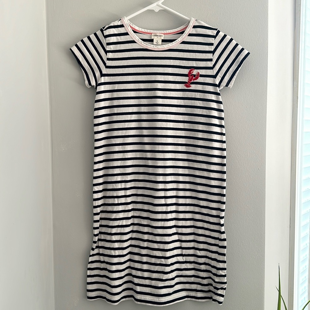 Crew cuts girls shirt dress navy white with lobster j. Crew size 10 medium